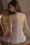 Sweet Spaghetti Straps V-Neck Floral Print A-Line Appliques Short Nightgown