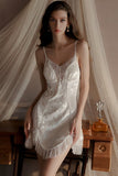 Luxury Velvet Nightdress Sweet Spaghetti Straps V-Neck with Padded Lace Nightgown Robe Set