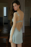 A-Line Sheer Lace V-Neck Cutout Backless Nightgown with Padded Cups