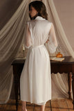 Elegant Spaghetti Straps Pleats Satin Illusion Long Nightgown and Robe Set
