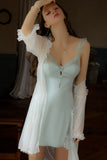 A-Line Sheer Lace V-Neck Cutout Backless Nightgown with Padded Cups