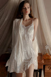 Luxury Velvet Nightdress Sweet Spaghetti Straps V-Neck with Padded Lace Nightgown Robe Set