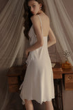 Spaghetti Straps Cowl Neck Ruffles Knee Length Nightdress with Slit and Robe Set
