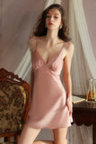 Simple V-Neck Spaghetti Straps Satin Sleeveless Short Nightgown
