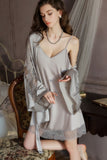 Spaghetti Straps V-Neck Satin Short Nightdress with Robe Set