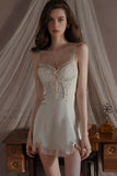 Spaghetti Strap V-Neck with Padded Cups Sweet Lace and Silky Satin Nightgown Robe Set