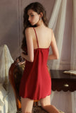 Simple V-Neck Spaghetti Straps Satin Sleeveless Short Nightgown