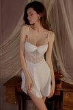 A-Line Empire-Waist Sleeveless Appliques Spaghetti Straps Short Nightgown and Robe Set
