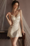 V-Neck Spaghetti Straps A-Line Lace Appliques Short Nightgown and Robe Set