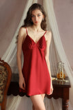 Simple V-Neck Spaghetti Straps Satin Sleeveless Short Nightgown