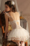 Cute A-Line Straps Lace Appliques Ruffles Sleeveless Short Nightgown
