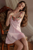 Cute V-Neck A-Line Straps Empire-Waist Sleeveless Appliques Short Nightgown