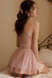 Cute A-Line Spaghetti Straps V-Neck Appliques Tulle Short Nightgown and Robe Set