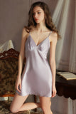 Simple V-Neck Spaghetti Straps Satin Sleeveless Short Nightgown