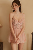 Cute A-Line Spaghetti Straps V-Neck Appliques Tulle Short Nightgown and Robe Set