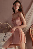 V-Neck Spaghetti Straps A-Line Lace Appliques Short Nightgown and Robe Set