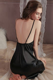 Spaghetti Straps Deep V-Neck Satin Slit Short Nightdress Robe Set