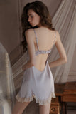 Spaghetti Strap V-Neck with Padded Cups Sweet Lace and Silky Satin Nightgown Robe Set