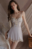 Spaghetti Strap V-Neck with Padded Cups Sweet Lace and Silky Satin Nightgown Robe Set