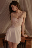 A-Line Empire-Waist Sleeveless Appliques Spaghetti Straps Short Nightgown and Robe Set