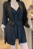 Exquisite Spaghetti Straps Lace Appliques V-Neck Nightgown and Robe Set