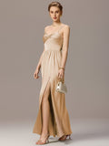 Spaghetti Straps Pleated Tie Satin Sleeveless Bridesmaid Dress