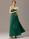 Spaghetti Straps Pleated Tie Satin Sleeveless Bridesmaid Dress