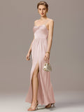 Spaghetti Straps Pleated Tie Satin Sleeveless Bridesmaid Dress