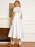 A-Line V-Neck Lace Empire-Waist Pleated Wedding Guest Dress with Pockets