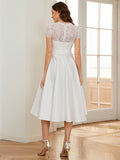 A-Line V-Neck Lace Empire-Waist Pleated Wedding Guest Dress with Pockets
