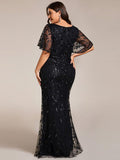 Plus Size Mermaid V-Neck Sequin Appliques Short Sleeves Evening Dress