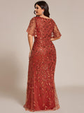 Plus Size Mermaid V-Neck Sequin Appliques Short Sleeves Evening Dress