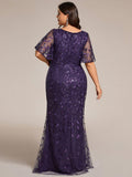 Plus Size Mermaid V-Neck Sequin Appliques Short Sleeves Evening Dress