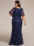 Plus Size Mermaid V-Neck Sequin Appliques Short Sleeves Evening Dress