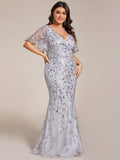 Plus Size Mermaid V-Neck Sequin Appliques Short Sleeves Evening Dress