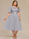 Plus Size A-Line Empire-Waist Sequin Appliques Wedding Guest Dress