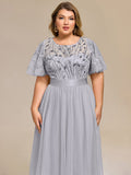 Plus Size A-Line Empire-Waist Sequin Appliques Wedding Guest Dress