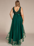 Plus Size A-Line Sleeveless V-Neck Tulle High Low Ruffles Evening Dress