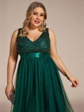 Plus Size A-Line Sleeveless V-Neck Tulle High Low Ruffles Evening Dress