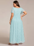 A-Line V-Neck Ruffles Lace Short Sleeve Formal Evening Dress