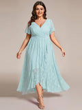 A-Line V-Neck Ruffles Lace Short Sleeve Formal Evening Dress