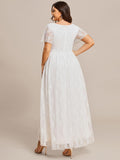 A-Line V-Neck Ruffles Lace Short Sleeve Formal Evening Dress