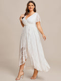 A-Line V-Neck Ruffles Lace Short Sleeve Formal Evening Dress