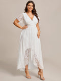 A-Line V-Neck Ruffles Lace Short Sleeve Formal Evening Dress