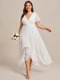 A-Line V-Neck Ruffles Lace Short Sleeve Formal Evening Dress