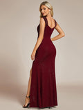 Classy Double Straps V-Neck Side Slit Glitter Evening Dress