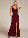 Bodycon V-Neck Straps Empire-Waist High Slit Sleeveless Prom Dress