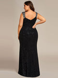 Plus Size Mermaid Glitter V-Neck Sleeveless High Slit Evening Dress