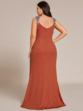 Plus Size Mermaid Glitter V-Neck Sleeveless High Slit Evening Dress