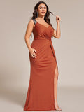 Plus Size Mermaid Glitter V-Neck Sleeveless High Slit Evening Dress